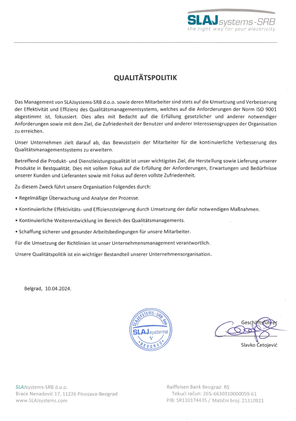 Qualitätspolitik SLAJsystems